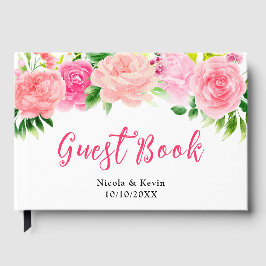 Roze rozen met gebladerte Bruiloft Gastenboek