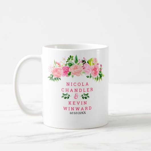 Roze rozen met gebladerte Bruiloft Koffiemok (Links)