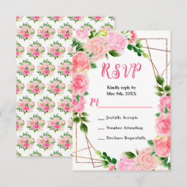 Roze rozen met gebladerte bruiloft RSVP kaartje