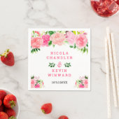 Roze rozen met gebladerte bruiloft servet (Insitu)