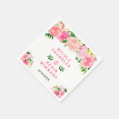 Roze rozen met gebladerte bruiloft servet (Hoek)