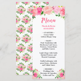 Roze rozen met gebladerte Huwelijksmenu Menu