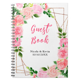 Roze rozen met gebladerte trouwgastenboek notitieboek