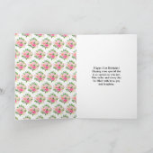 Roze rozen met gebloemde verjaardag kaart (Binnen)