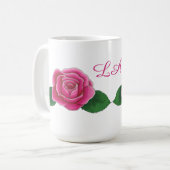 Roze rozen met gebogen initialen gepersonaliseerd  koffiemok (Voorkant links)