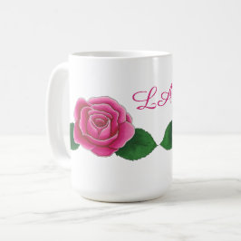 Roze rozen met gebogen initialen gepersonaliseerd koffiemok