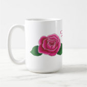 Roze rozen met gebogen initialen gepersonaliseerd koffiemok (Links)