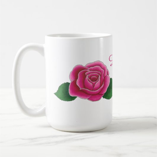 Roze rozen met gebogen initialen gepersonaliseerd  koffiemok (Links)