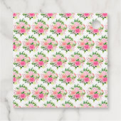 Roze rozen met geboorteblomfoliage bedankjes labels (Achterkant)