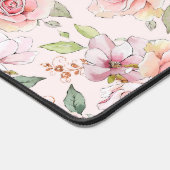 Roze  rozen met groen blad patroon bureaumat (Hoek)