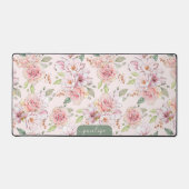 Roze  rozen met groen blad patroon bureaumat (Voorkant)