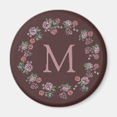 roze rozen met groot monogram magneet (Voorkant)