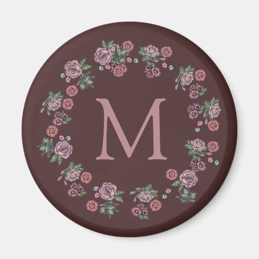 roze rozen met groot monogram magneet (Voorkant)