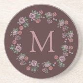 roze rozen met groot monogram zandsteen onderzetter (Voorkant)