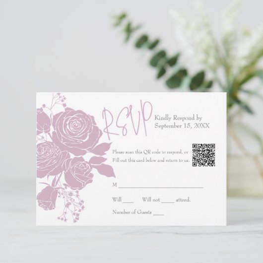 Roze rozen met Kaart van de QR-respons (Staand voorkant)