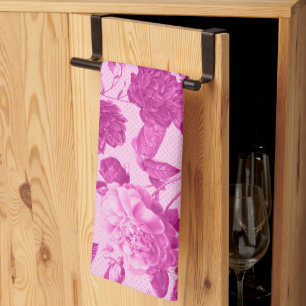 Roze rozen met lederen patroon theedoek