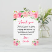 Roze Rozen met Loof Bruidsdouche Bedankkaart (Staand voorkant)
