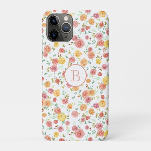  roze rozen met monogram Case-Mate iPhone case (Achterkant)