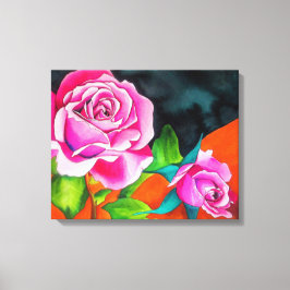 Roze rozen met oranje hedendaagse waterverf canvas afdruk