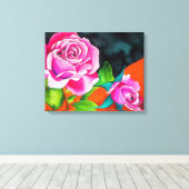 Roze rozen met oranje hedendaagse waterverf canvas afdruk (Insitu (Houten vloer))