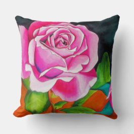 Roze rozen met oranje hedendaagse waterverf kussen