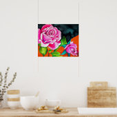Roze rozen met oranje hedendaagse waterverf poster (Keuken)
