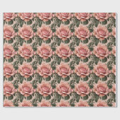 Roze rozen met penseelstreekbladeren cadeaupapier (Vlak)