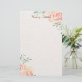 Roze rozen met persoonlijke boodschap briefpapier (Staand voorkant)