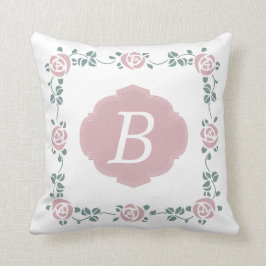 Roze Rozen met potlood en Monogram Pillow Kussen