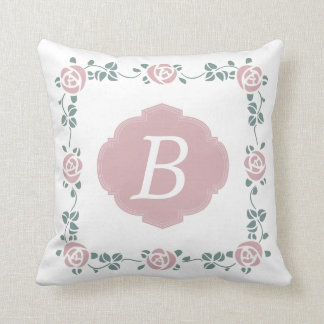 Roze Rozen met potlood en Monogram Pillow Kussen