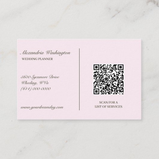 Roze rozen met QR-code Visitekaartje (Achterkant)