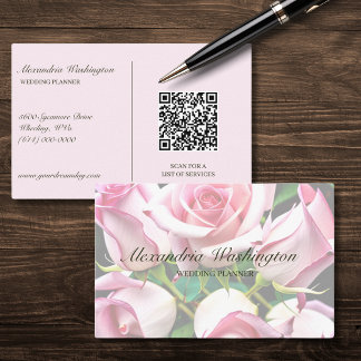 Roze rozen met QR-code Visitekaartje