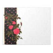 Roze rozen met roze pooldots aan de zwarte grens notitieblok (Voorkant)