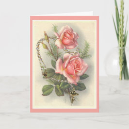 Roze Rozen met Rozenkrans Vintage Kaart