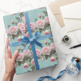 Roze Rozen Met Saliegroene Bladeren Cadeaupapier