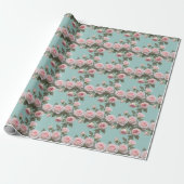 Roze Rozen Met Saliegroene Bladeren Cadeaupapier (Uitgerold)