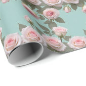 Roze Rozen Met Saliegroene Bladeren Cadeaupapier (Rol Hoek)