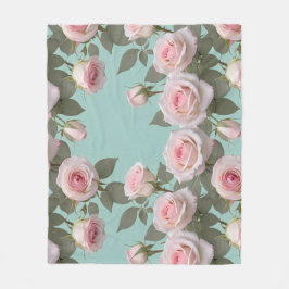Roze Rozen Met Saliegroene Bladeren Fleece Deken