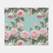 Roze Rozen Met Saliegroene Bladeren Fleece Deken (Voorkant (Horizontaal))