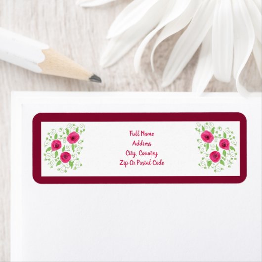 Roze rozen met vuurwapens etiket (Insitu)