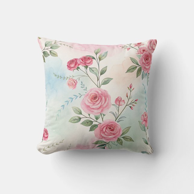 Roze rozen met Waterverf design kussen (Voorkant)