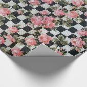 roze rozen met zwart en wit cadeaupapier (Hoek)