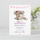 Roze Rozen Middag Thee Party baby shower Kaart (Staand voorkant)