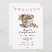 Roze Rozen Middag Thee Party baby shower Kaart (Voorkant / Achterkant)