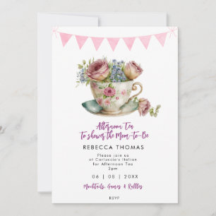 Roze Rozen Middag Thee Party baby shower Kaart