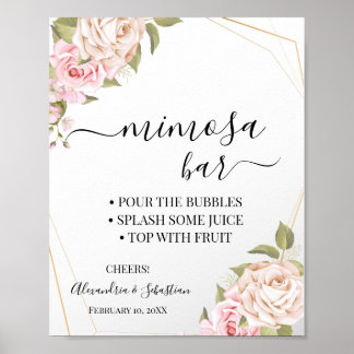 Roze rozen Mimosa Bar Bruiloftsborrel Bord Poster