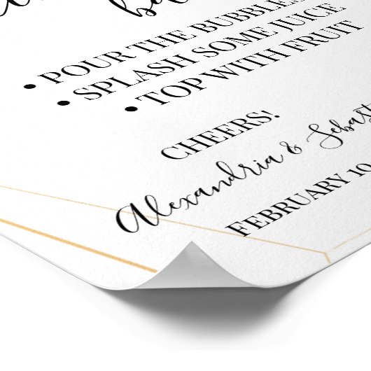 Roze rozen Mimosa Bar Bruiloftsfeest bord Poster (Hoek)