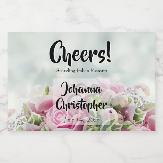 Roze Rozen Mini Bruiloft Mousserende Wijn Labels Sparkling Wijnetiket (Enkel label)
