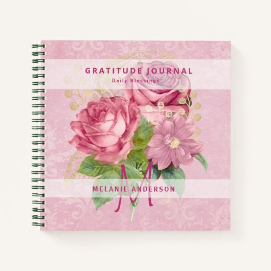 Roze Rozen Mint Dankbaarheid Dankbaarheid Dagboek Notitieboek (Voorkant)