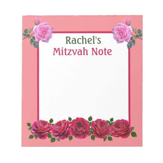 Roze Rozen Mitzvah Note Meisjes Notitieblok (Voorkant)
